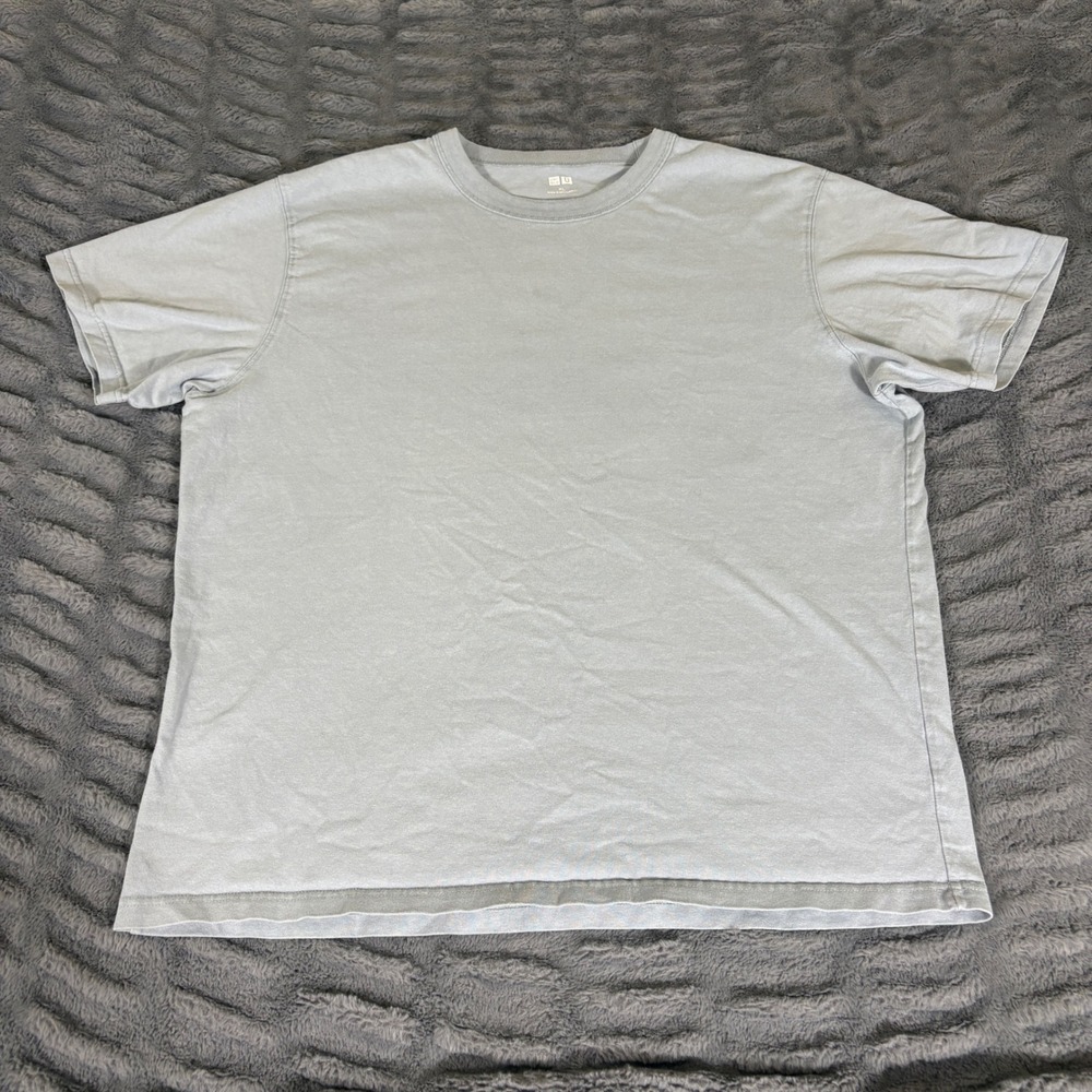 Uniqlo U Mens XL Light Blue Gray Crew Neck Short Sleeve Cotton T-Shirt AT033